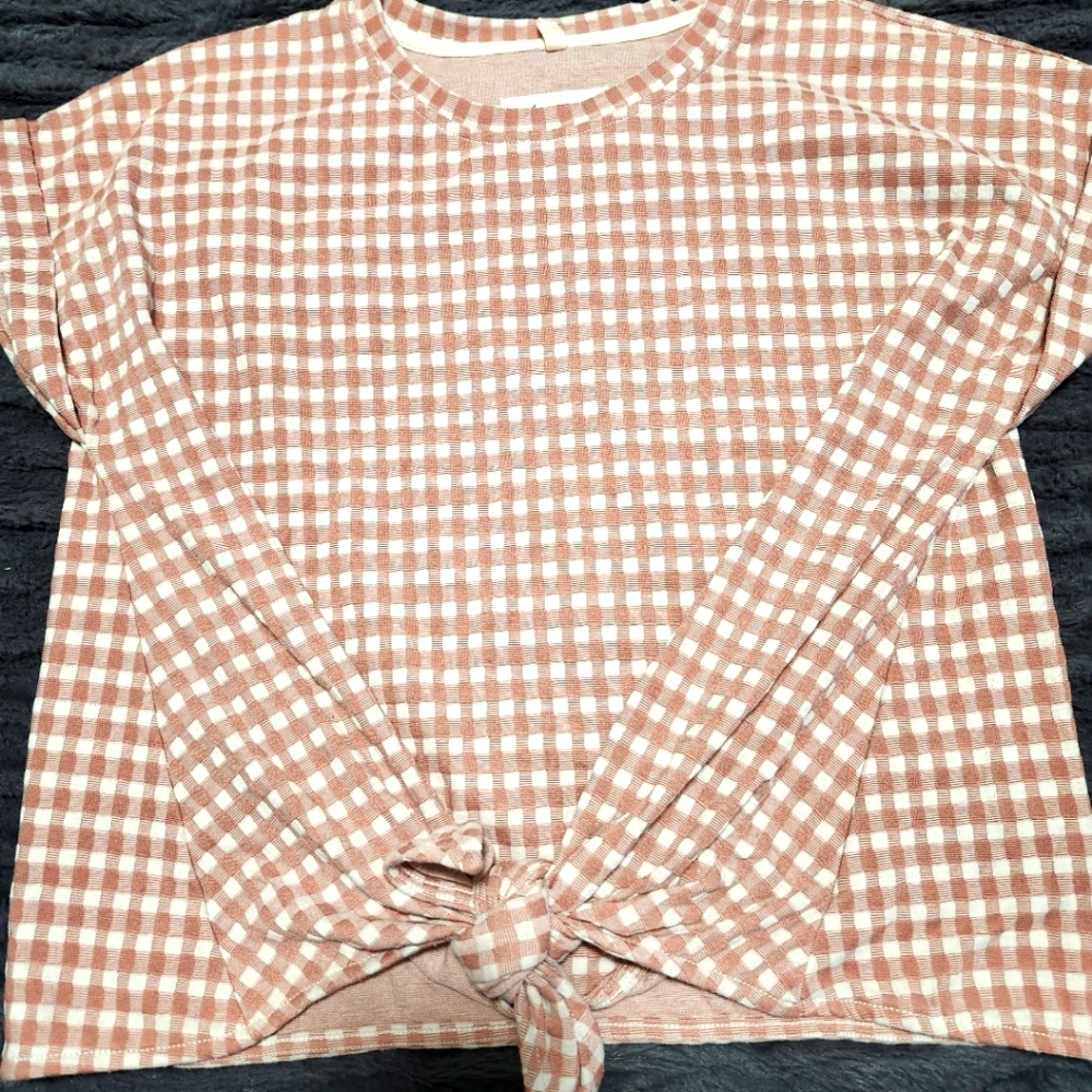 Women's Loft checked mauve and white top